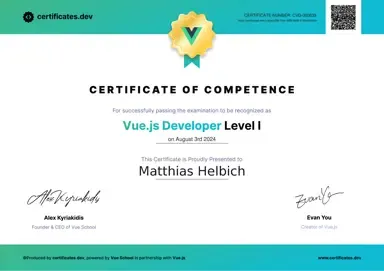 Certificate of Competence - Vue.js Developer Level 1