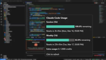 Claude Code Usage Status Screenshot - Visual Studio Code Extension to track your AI usage