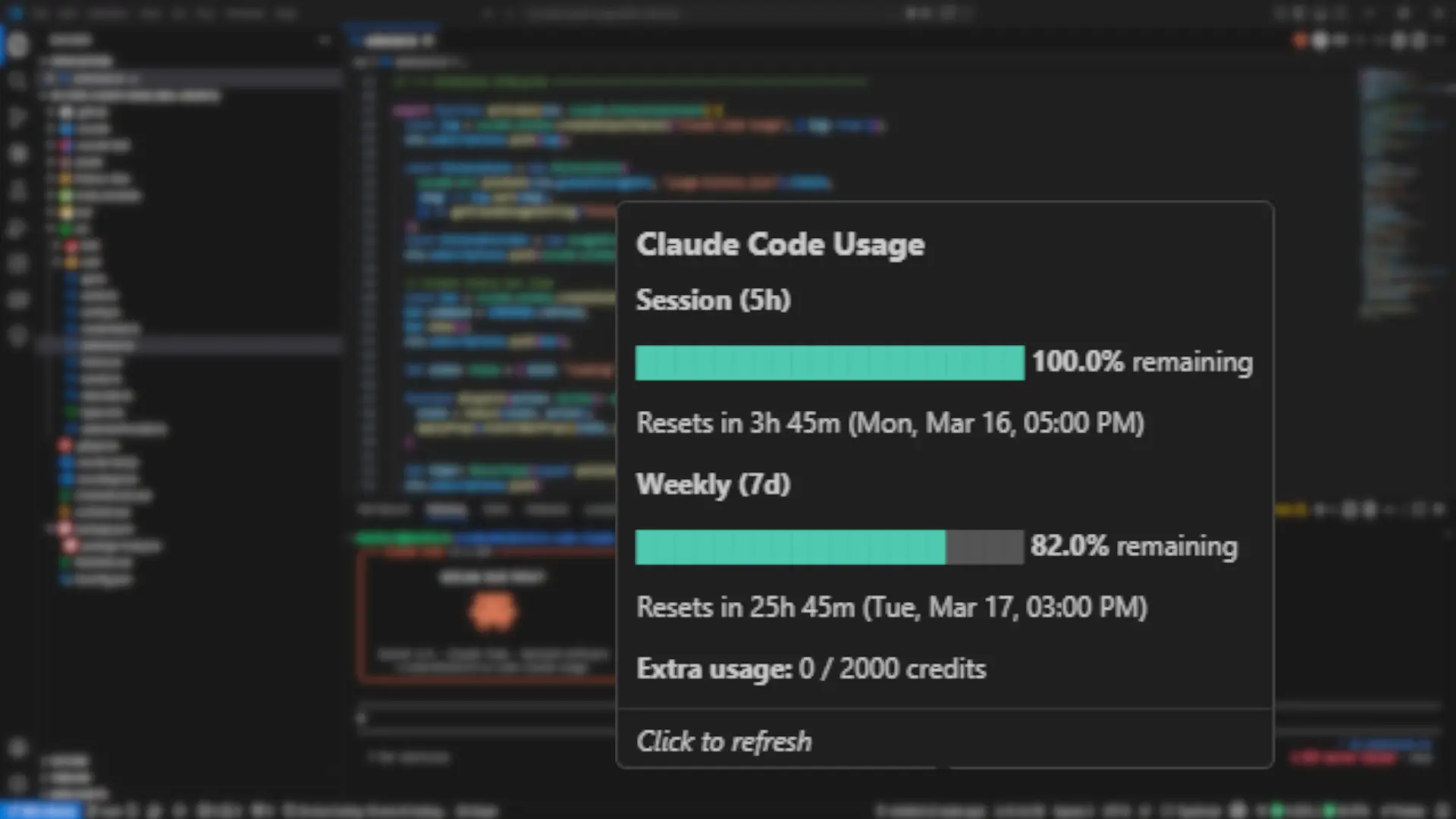 Claude Code Usage Status Screenshot - Visual Studio Code Extension to track your AI usage