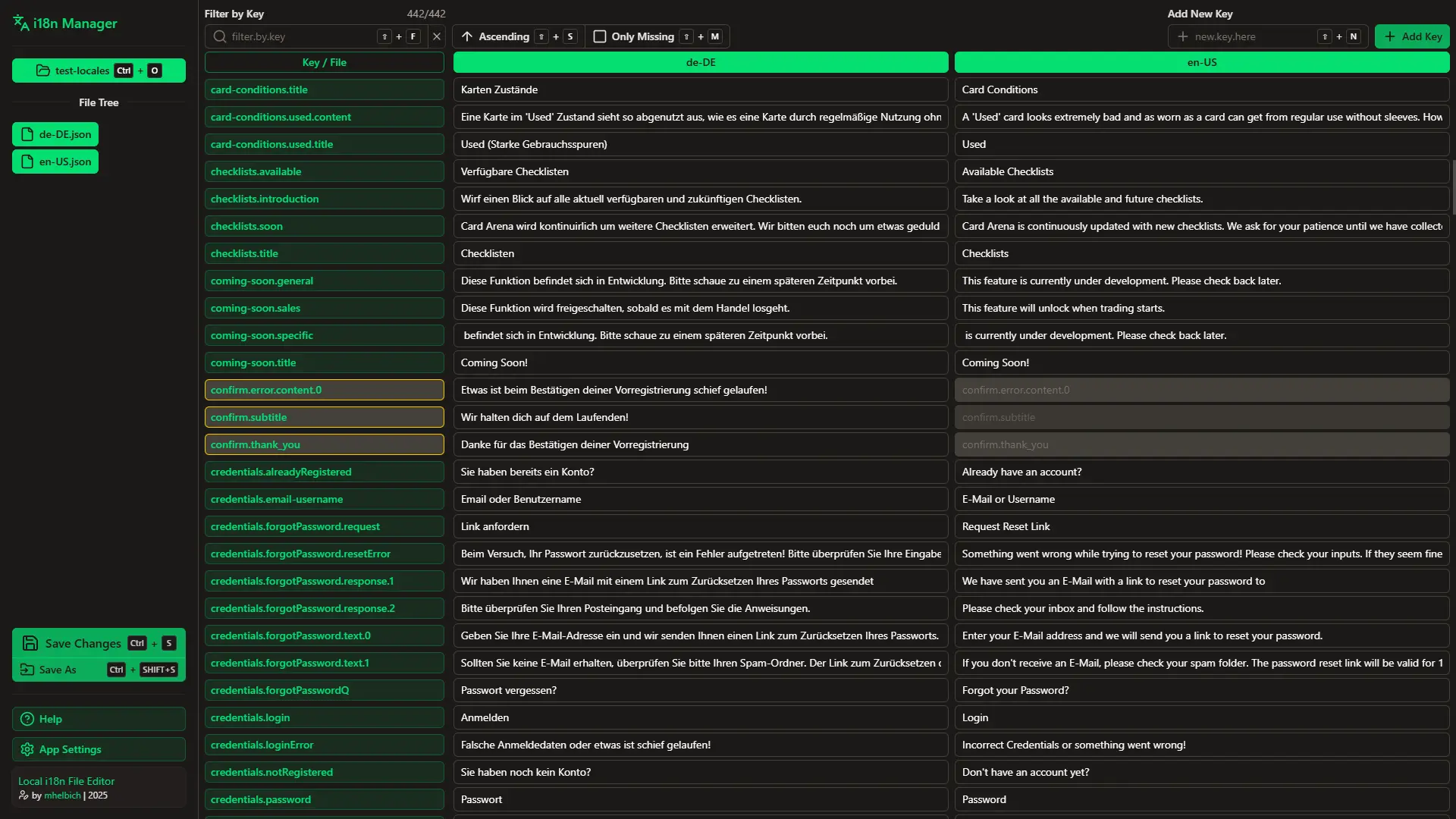 i18n Manager Screenshot - Manage i18n locale translations in your browser