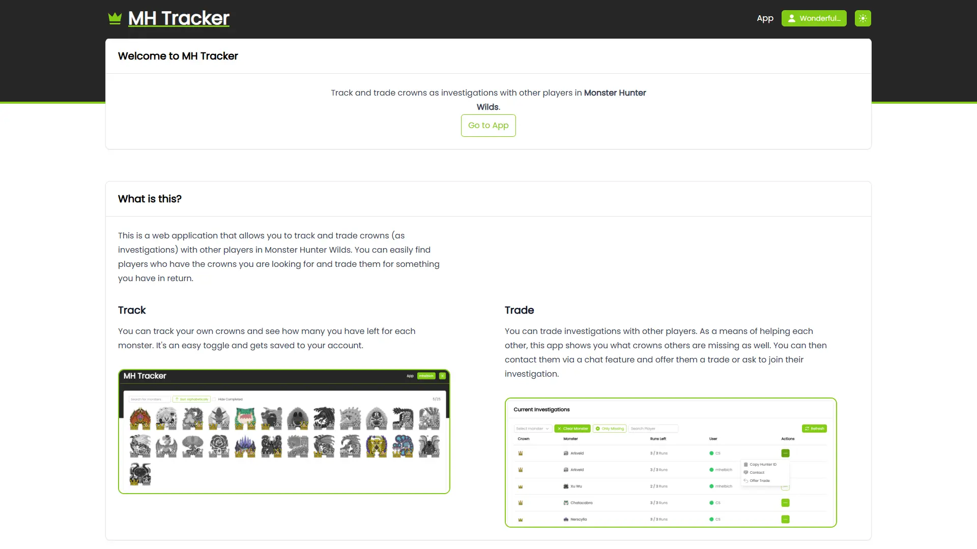 Monster Hunter Tracker Screenshot - Monster Hunter Wilds Crowns Tracker